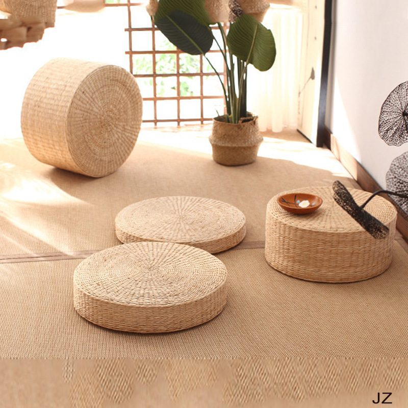 Straw Mat Round Futon Floor Household Tatami Cushion Japanese Style Thickened Cushion Zen Mat Pu Sitting Pier