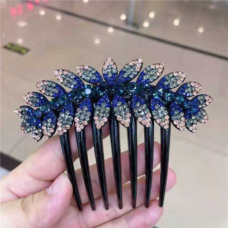 Estilo coreano simple peine del pelo peine insertar peine tocado horquilla oreja de trigo rhinestone bola cabeza updo pelo artefacto accesorios para el cabello peine de SIETE DIENTES