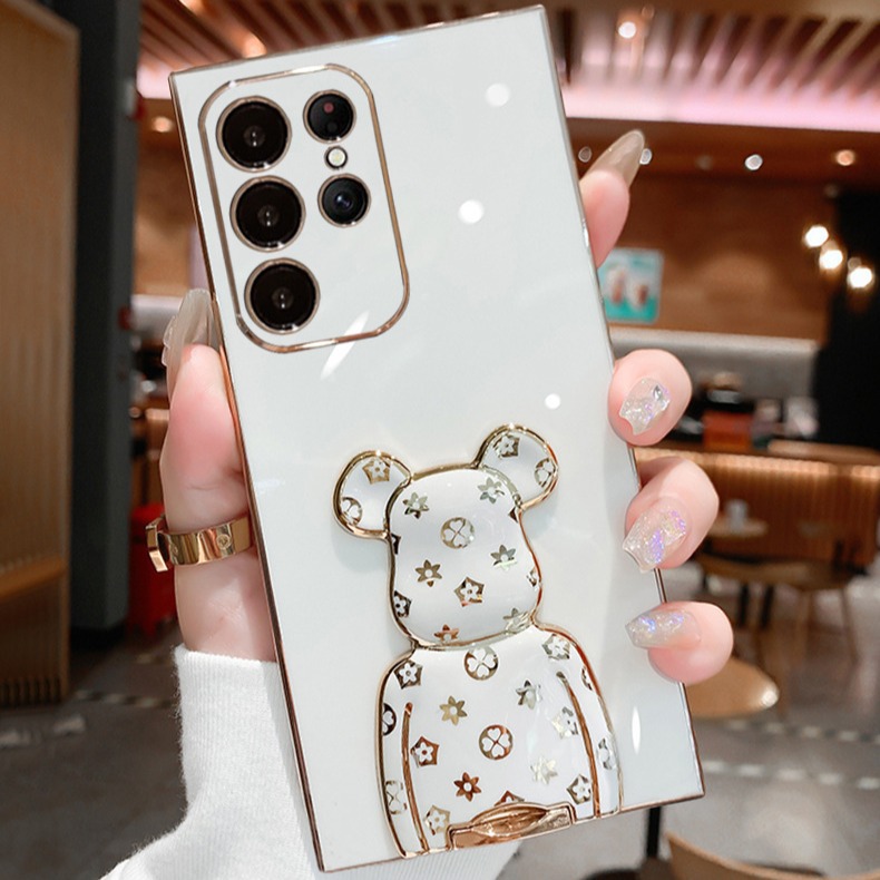 For Samsung S25 24ultra phone case women's S23 25 24 plating violent bear bracket S25PLUS