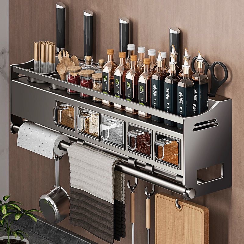 Multifunctional Kitchen Storage Rack Wall-Mounted Stainless Steel Countertop Seasoning Chopstick Holder Knife Holder Storage No Drilling Required