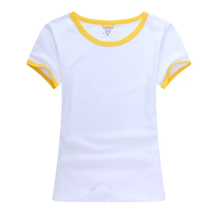现货供应女装撞边圆领短袖亲子情侣装班服夏装t恤广告衫直筒短袖