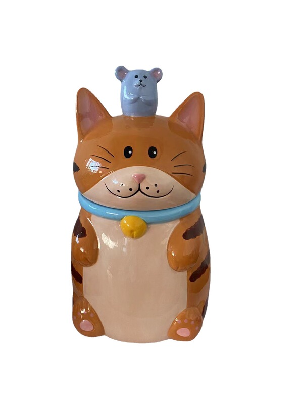 Export Ceramic Kitten Mouse Shaped Biscuit Jar Cartoon Cat Candy Jar Cartoon Animal Daily Ceramics