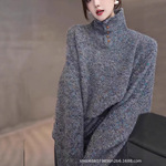 软糯高领套头毛衣女款2025新款冬季穿搭翻领复古加厚针织衫上衣女