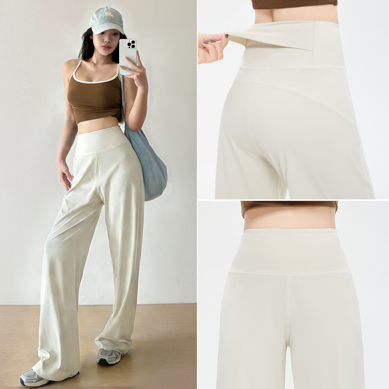 Slimming Pocket Wide-Leg Yoga Pants for Women, Spring and Summer, Loose Straight-Cut, Drapey, High-Waisted, Slimming, for Running, Training, and Fitness