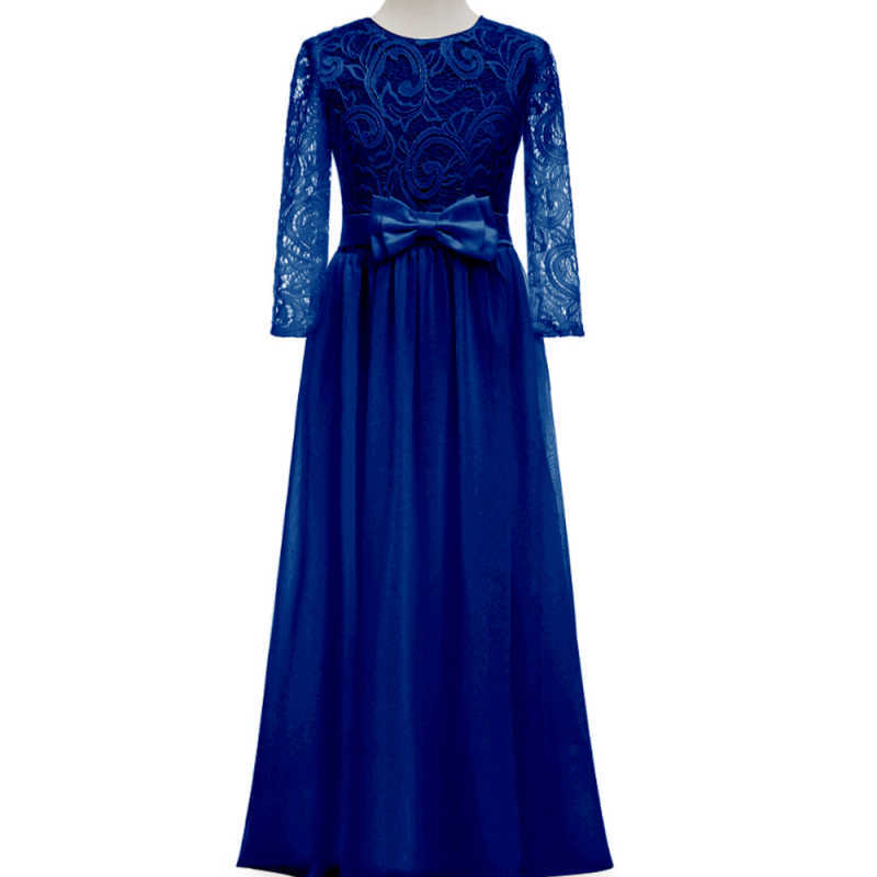 Nuevo vestido de novia para niños de comercio exterior transfronterizo europeo y americano de manga larga de encaje, cuello redondo, cola, vestido de cumpleaños para niña