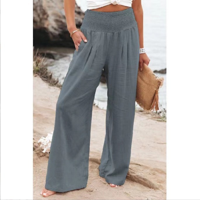 Casual Solid Color 100% Cotton Full Length Washed Wide Leg Pants display picture 4