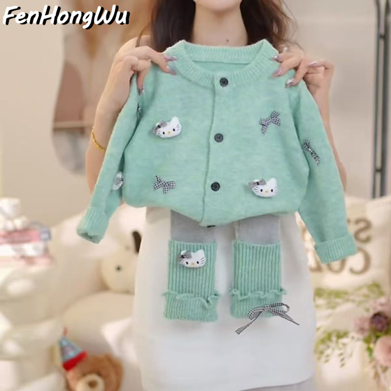 【粉红屋】女童卡通可爱风套装小女孩新款时髦洋气宽松针织跨境|undefined