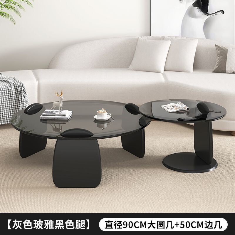 钢化玻璃茶几客厅家用圆形组合北欧网红风轻奢意式极简茶桌小户型|undefined