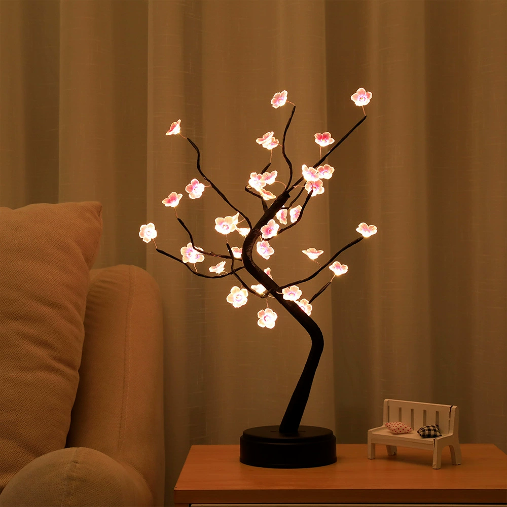 LED Copper Table Lamp, Plum Blossom Design, Removable Night Light, 36 LEDs, 17×4×33 cm