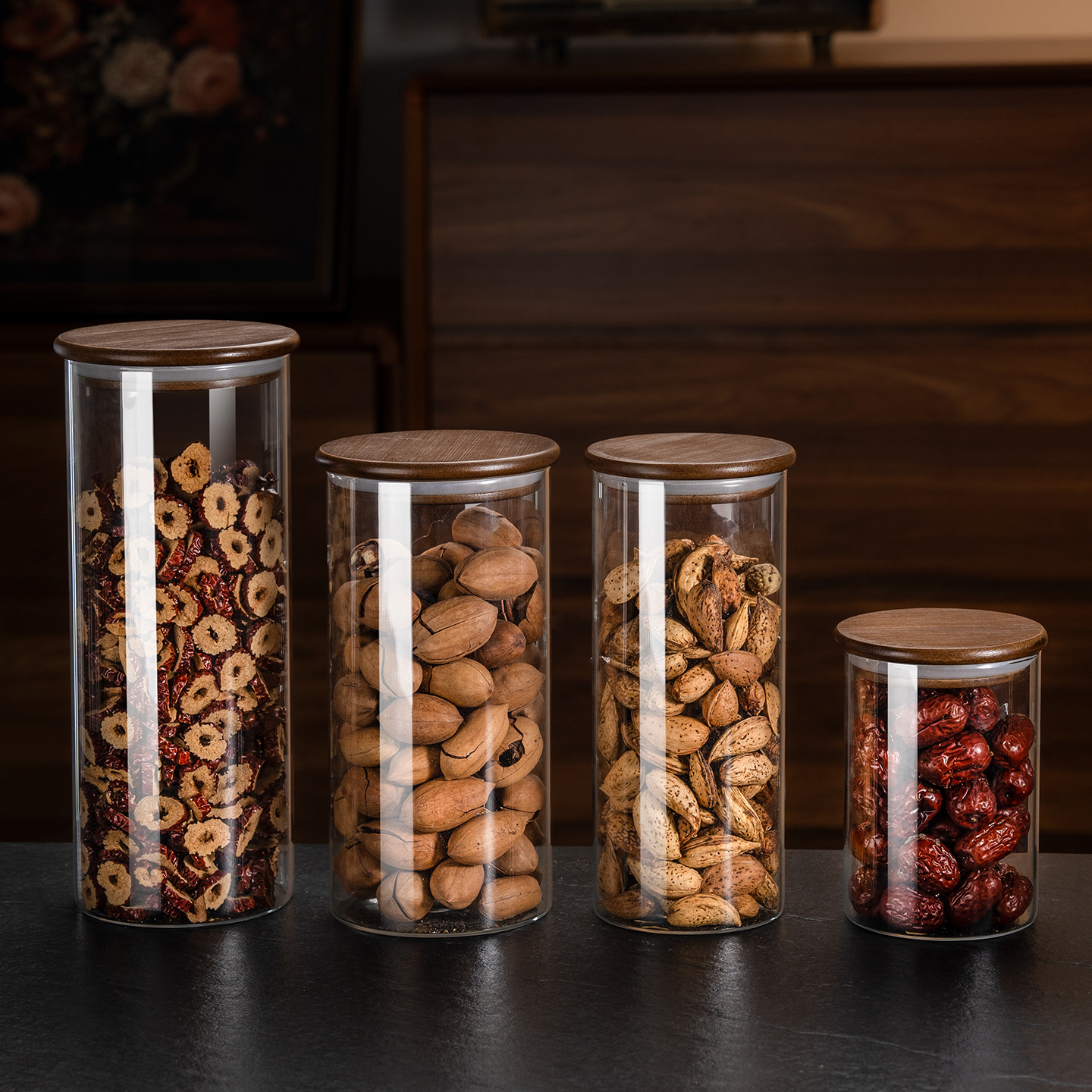 Tanque de almacenamiento de sellado de cocina tanque de almacenamiento de vidrio de gran capacidad tanque de almacenamiento de granos de nueces