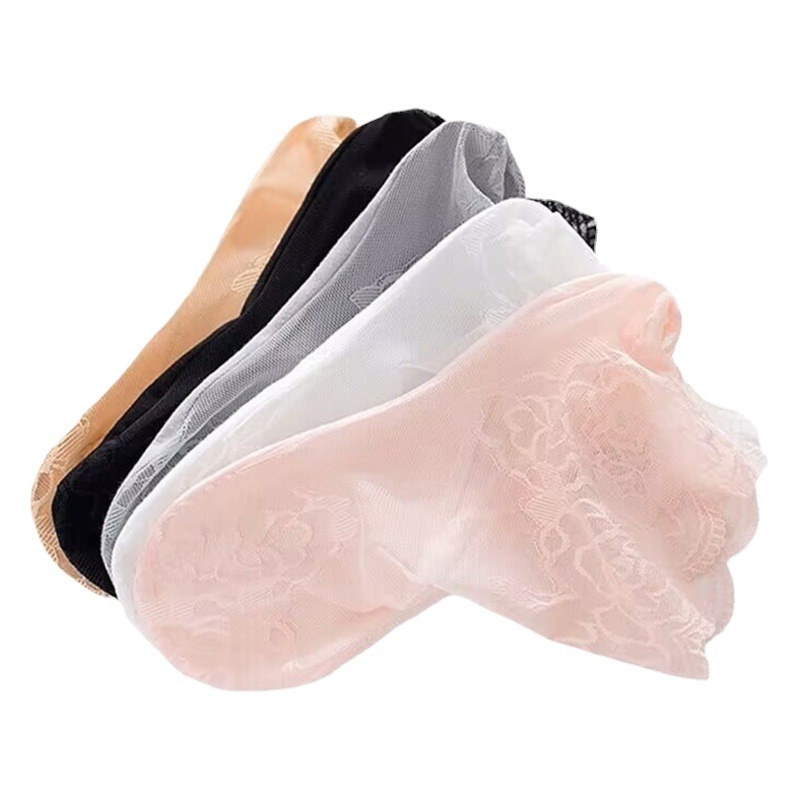 Calcetines del barco de las mujeres calcetines de encaje fino de verano calcetines invisibles de malla de algodón de color sólido calcetines de encaje grande rosa