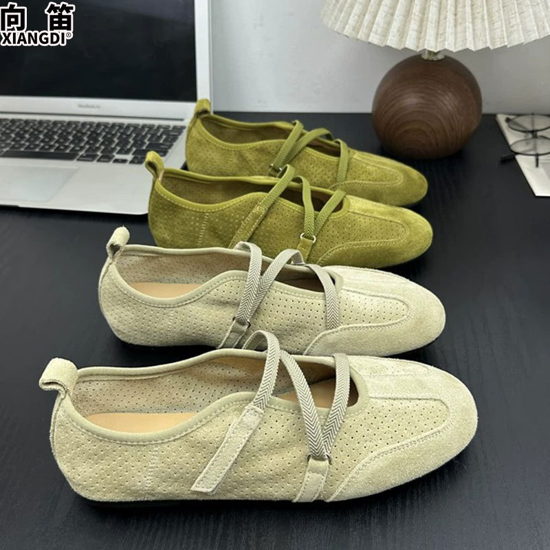 In-Stock Cowhide Ballet-Style Velcro Mary Jane Women's Shoes, Summer Breathable Shallow Flat Shoes That Are Comfortable and Don'T Tire Your Feet In-Stock Cowhide Ballet-Style Velcro Mary Jane Women's Shoes, Summer Breathable Shallow Flat Shoes That Are Comfortable and Don'T Tire Your Feet