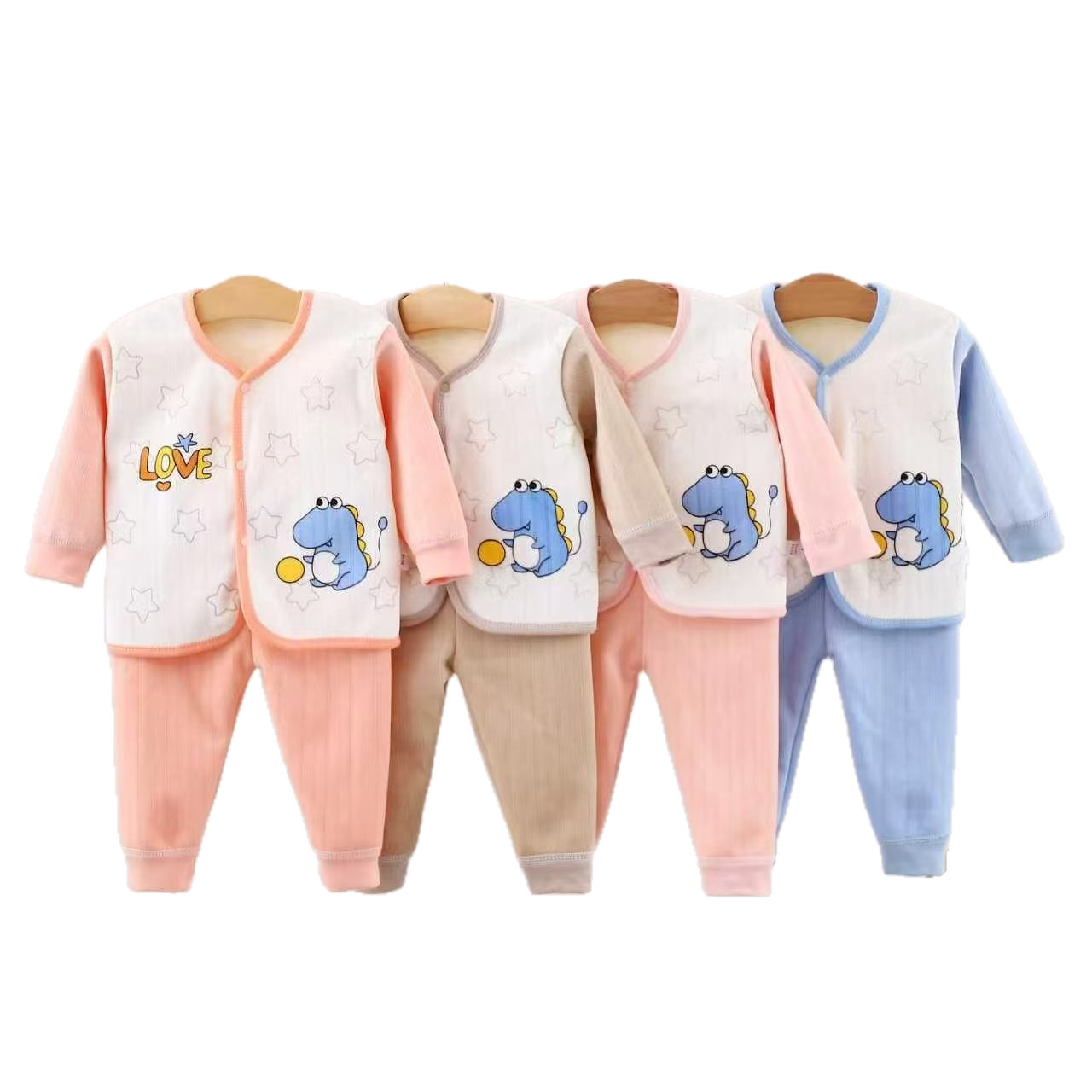 Otoño y invierno bebés ropa interior cálida conjunto de terciopelo grueso recién nacido doble terciopelo dividido pijama abrigo bebé