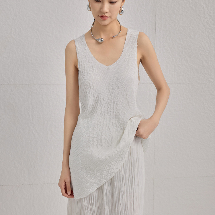 18mm Stretch Bubble Crepe Silk Vest for Women, 2026 Summer New Heavy Silk Minimalist Style Top