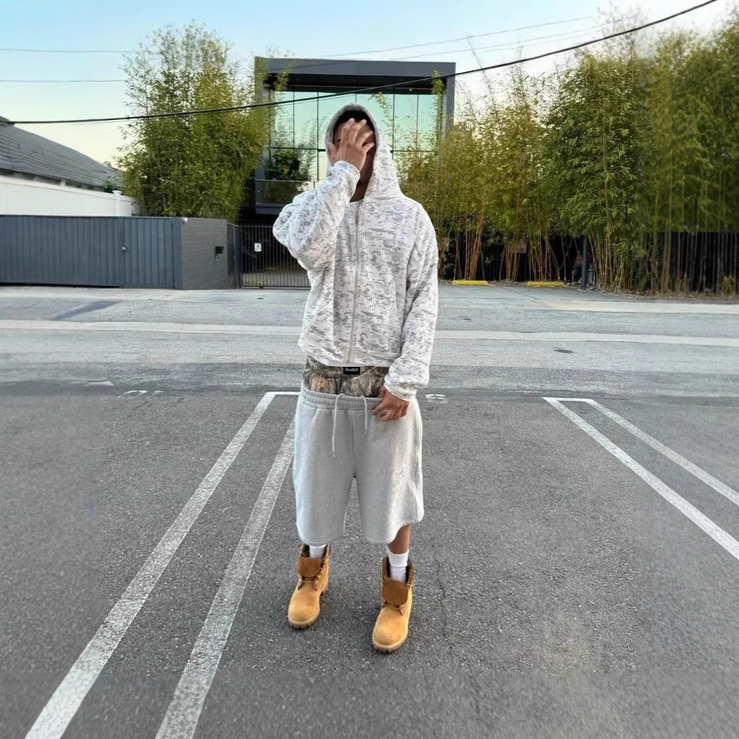 Transfronterizos retro americano de doble cintura pantalones cortos para hombres sueltos de moda de alta calle Europa y América marca de moda casual pantalones cortos comercio exterior