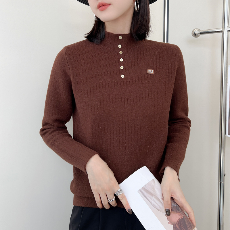 Glitter Silk Thickened One-piece Velvet Half-turtleneck Sweater Women's Autumn and Winter Solid Color Elegant Base Shirt Warm All-match Sweater
