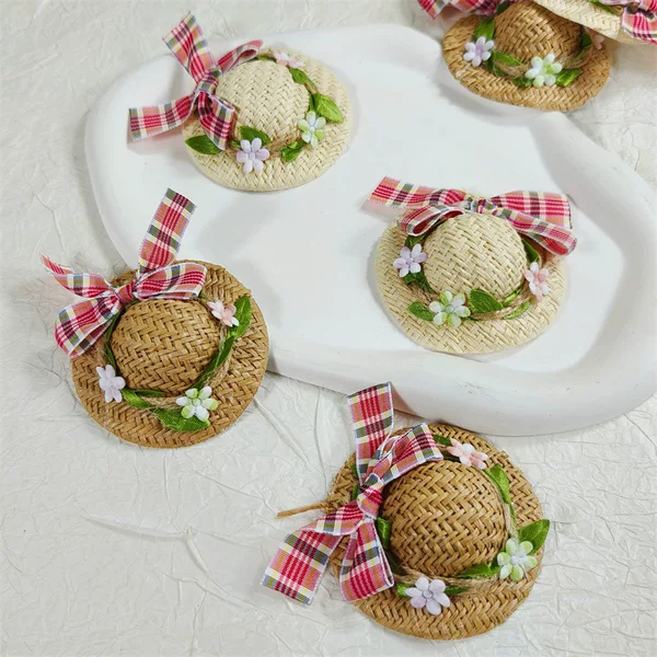Beach Holiday Style Hair Clip, Straw Shell Hat, Cute Bow Hairpin, Girl's Straw Hat Hair Accessory, Hair Clip