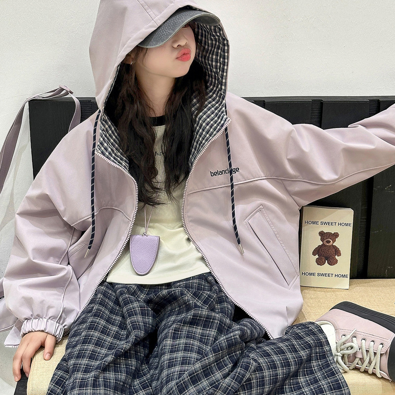 女童外套春秋装2025新款洋气冲锋衣秋季中大童运动连帽上衣夹克衫|undefined