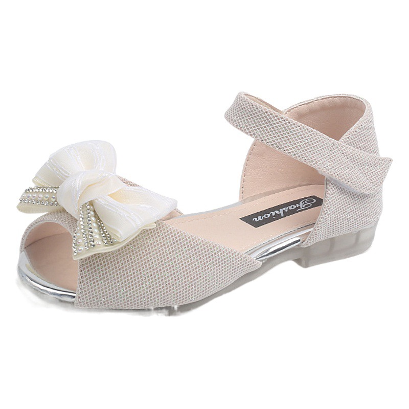 Summer new children's sandals girls' princess shoes rhinestone ribbon bow little girl soft bottom dance shoes