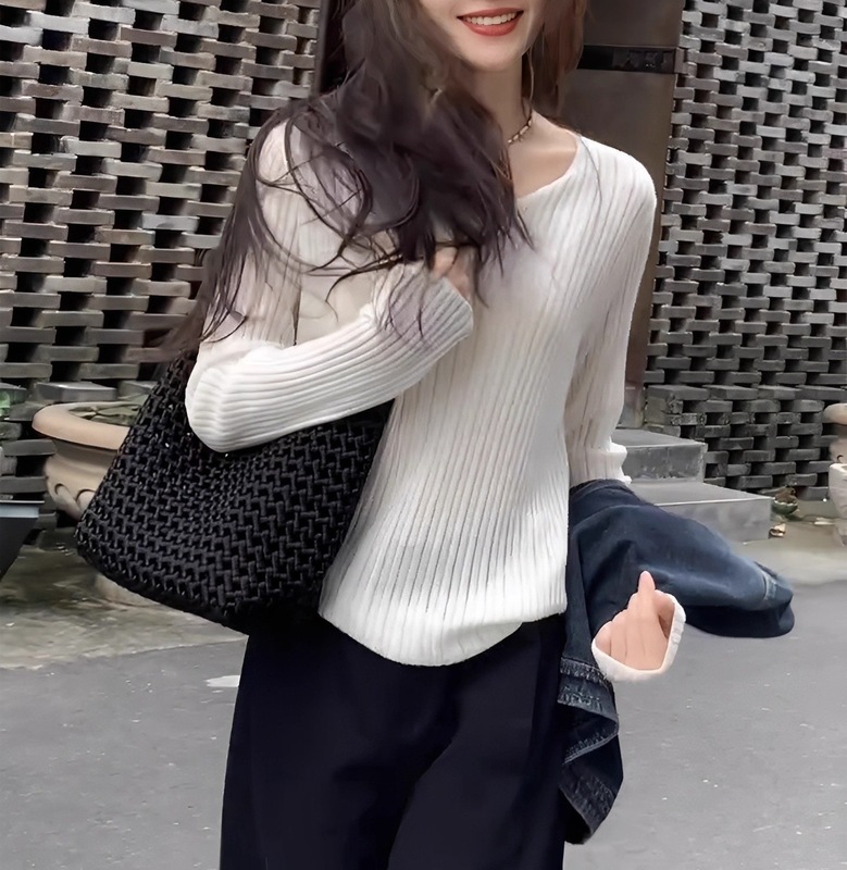 法式感漂亮白色V领上衣女2025年秋季新款针织衫设计小众|undefined