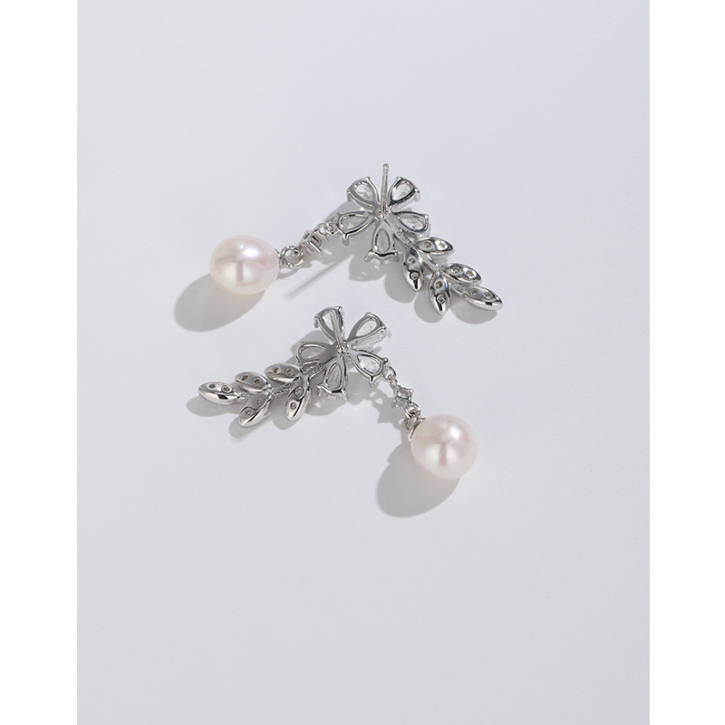 Pendientes de perlas de agua dulce de plata esterlina 925 pendientes de mujer luz de lujo de alto grado nicho diseño zircon pendientes de flores pendientes