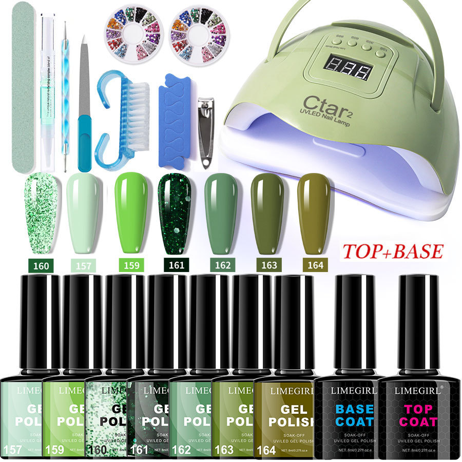 Conjunto de herramientas de manicura transfronterizas conjunto completo de pegamento de esmalte de uñas conjunto de pegamento de sello de base función conjunto de luz de manicura