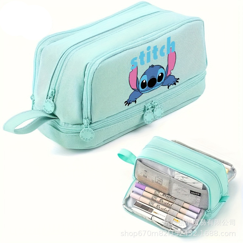 Stitch ペンバッグ 大容量文具収納バッグ 小学生用 二層子供用ポータブル文具バッグ 写真プリント付き|undefined