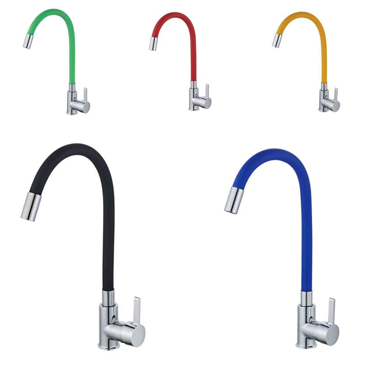 跨境厨房洗菜盆冷热两用水龙头彩色硅胶伸缩防溅水槽龙头厨用龙头