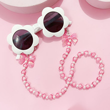 气质可爱粉色蝴蝶结亚克力串珠挂绳短款项链爱心珍珠眼镜链口罩链