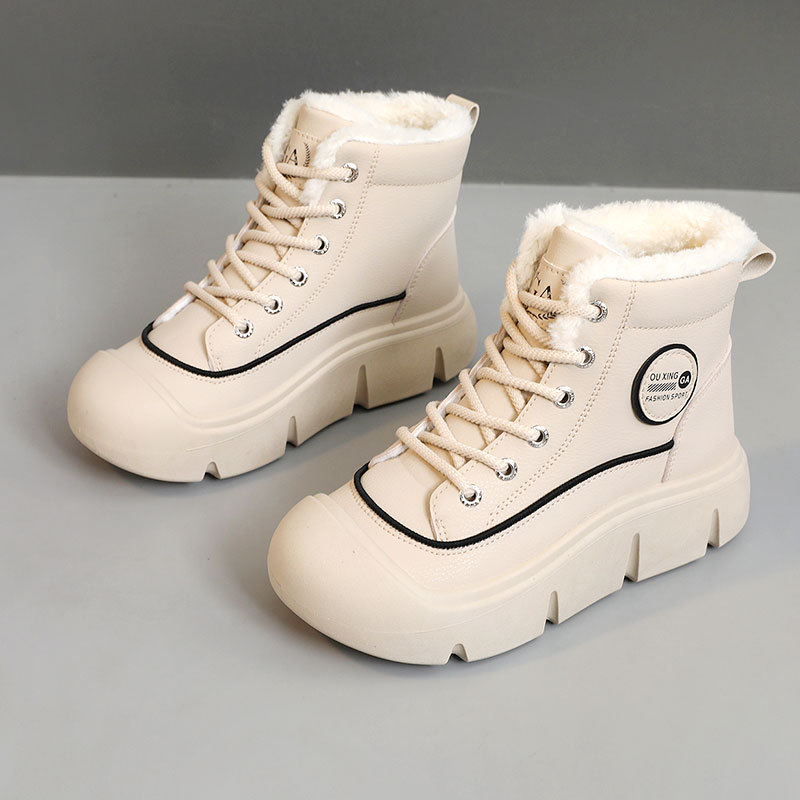 Hy616 Neue Herbst/Winter Damen Color Block Baumwollschuhe Warmer High Top Einfach Fleece Dicke Sohle Höhenvergrößerung_voghion.com