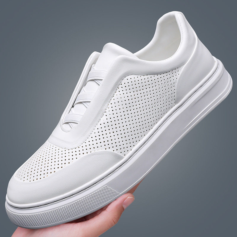 Giày sneaker nam cổ thấp lười xỏ thoáng khí, đế cao su chống trượt, phối màu trắng đen — Màu trắng, màu đen chi tiết 1
