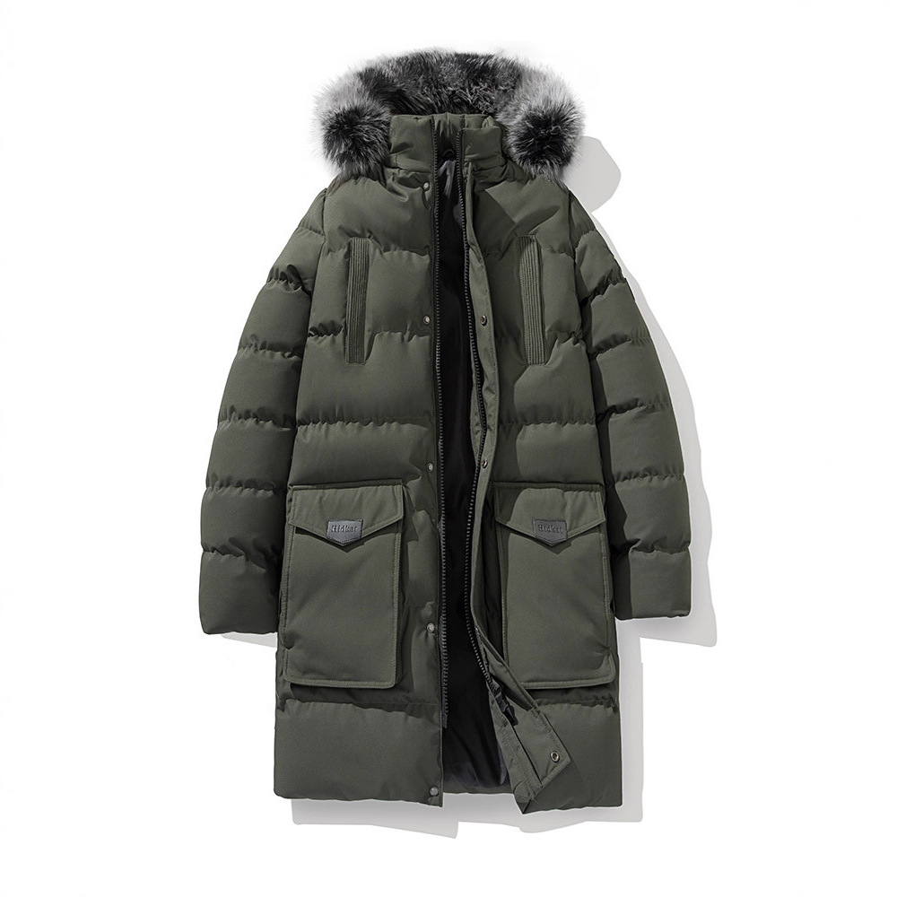 Large Size Men's Jacket Hooded Cotton-padded Jacket Medium And Long Cotton-padded Jacket Thickened And Warm Large Fur Collar Cotton-padded Jacket_viptrois.com
