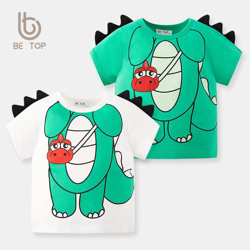 Personalizado be top ropa infantil camiseta de manga corta dibujos animados tridimensionales dinosaurios de media manga algodón de verano cuello redondo muestra