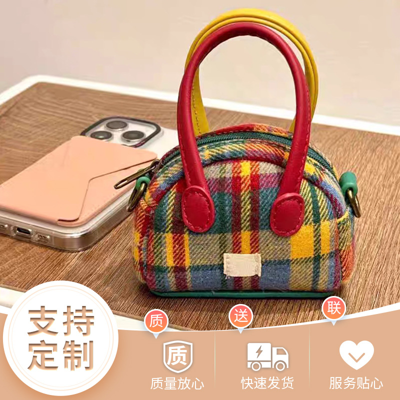 가을 겨울 메일라드 동전 지갑 레트로 크로스백 토트백 체크무늬 크로스백 이어폰 미니 배색 디자인