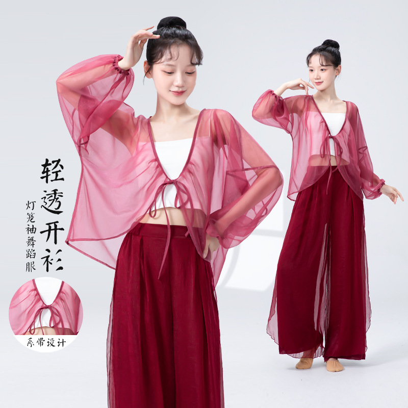 古典舞服练功服女中国风舞蹈服身韵外披纱衣飘逸演出服装仙气上衣