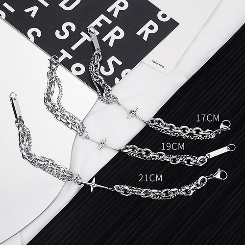 Star Cross Bracelet Men's Titanium Steel Non-Fading New Retro Double Layer Chain Accessories High-end Women's Accessories