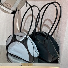 REコンテナ] MSCHFひし形金属ボーリングバッグ手提げショルダーバッグ大容量脇下バッグレディース