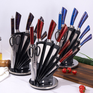 Knife Set Household Stainless Steel Knife Hollow Handle 8-Piece Set Rotating Knife Holder Gift Set Knife Ready Wholesale