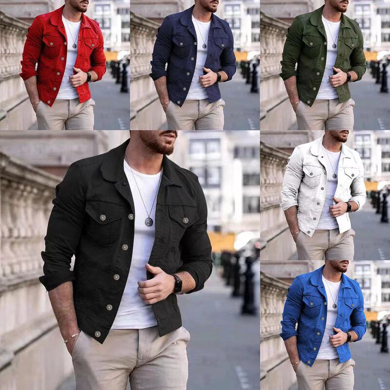 Cross-Border European and American Spring and Autumn Men's Fashion Casual Jacket Solid Color Slim Fit Stand Collar Men's Cardigan Men's Sports Casual Jacket