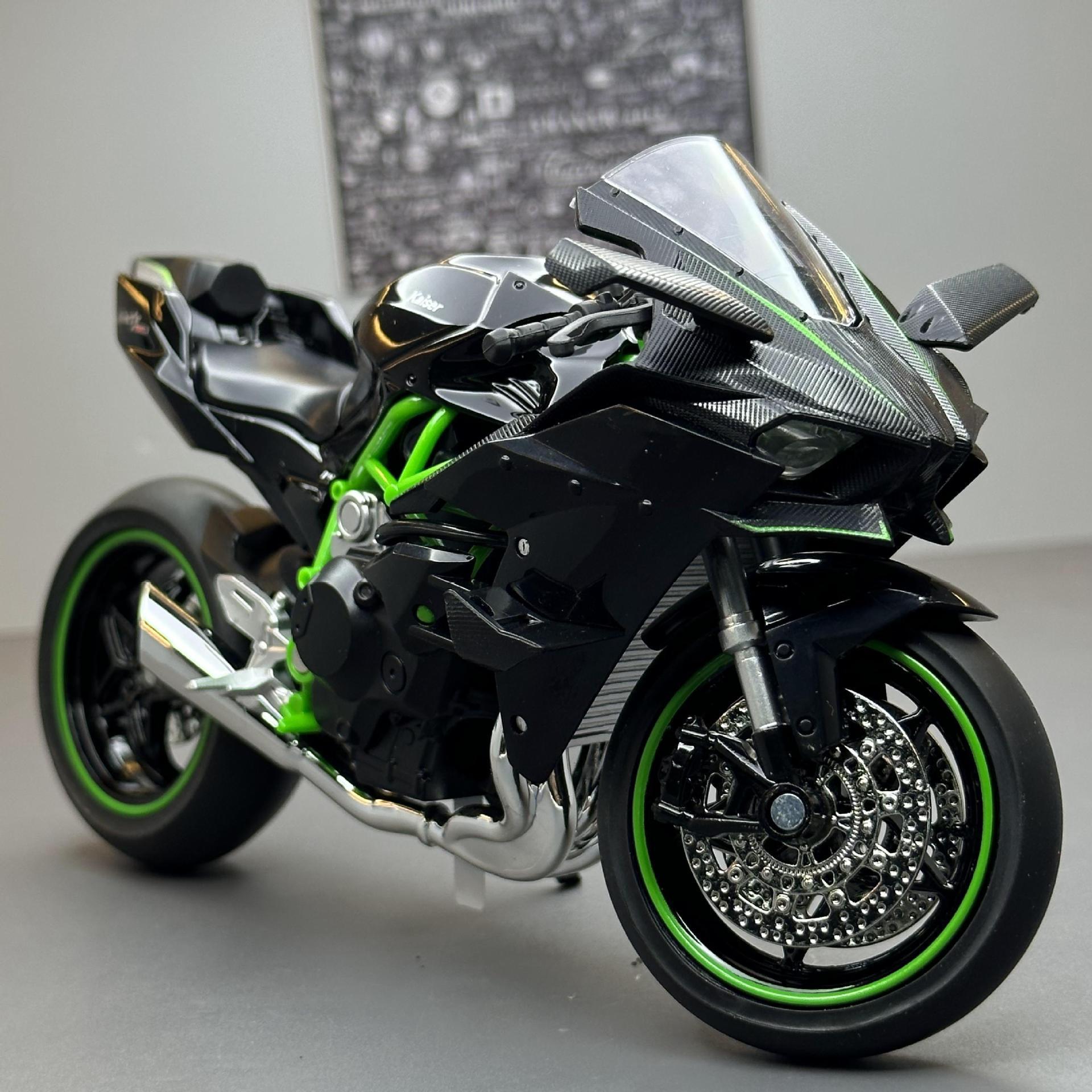 Jiaye aleación 1 :12 ninja H2R motocicleta cinturón deslizante sonido y luz coche de juguete música modelo decoración colección
