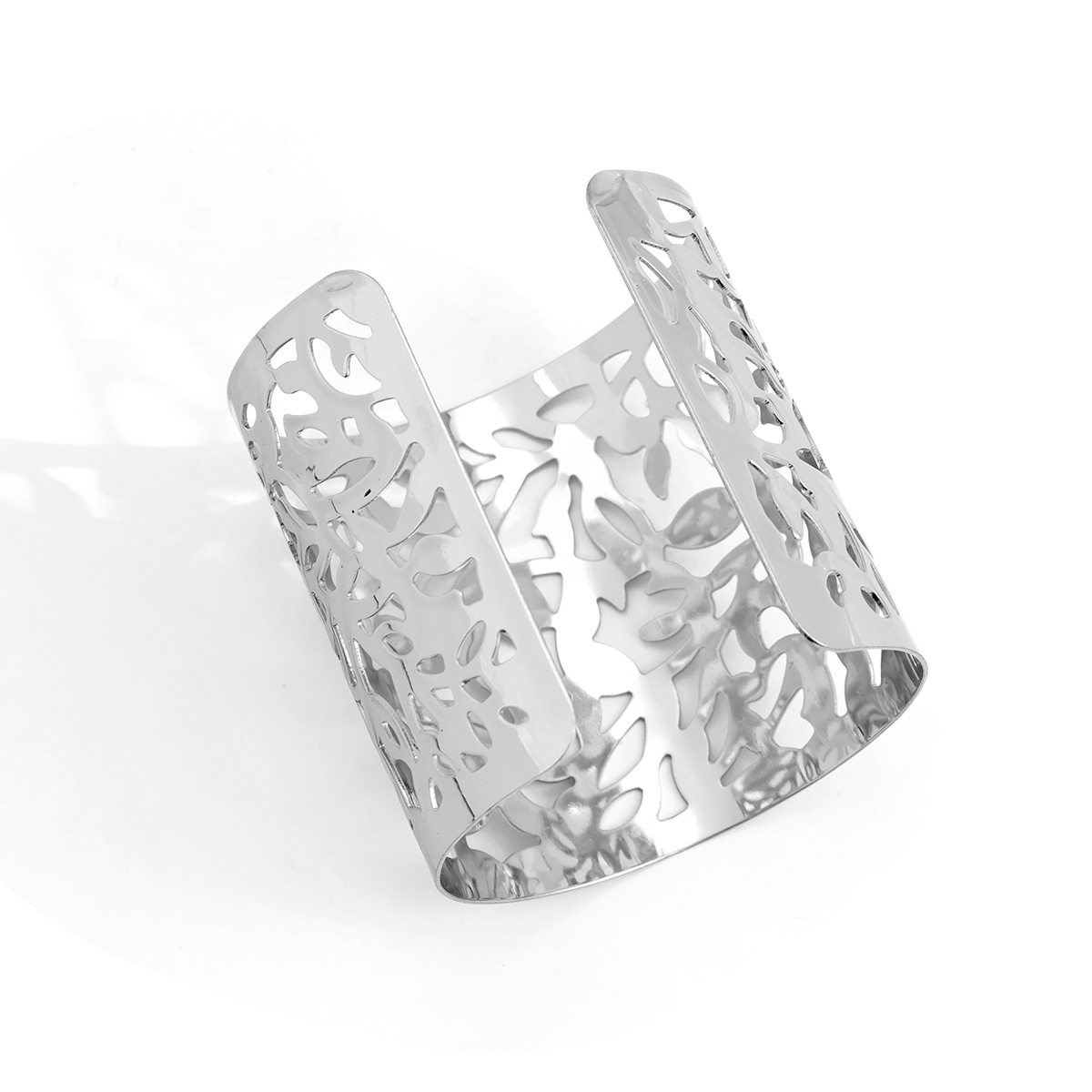 Bracelet en métal personnalisé style hip-hop, large niche minimaliste creuse en forme de fleur pour femmes_voghion.com