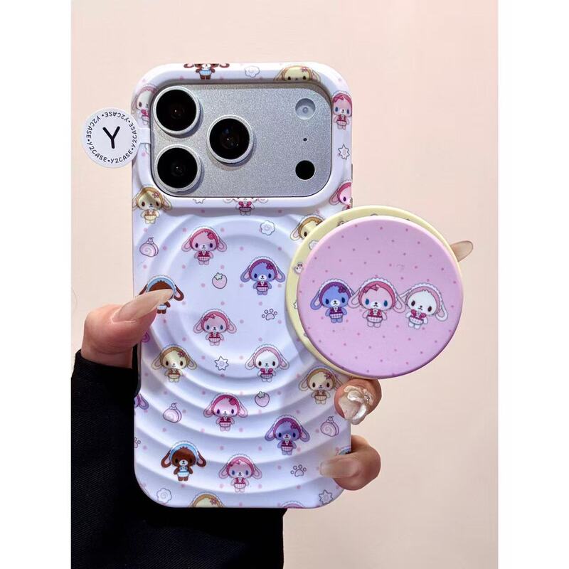 Wave-Pattern Magnetic Suction·Cute Polka Dot Dessert Rabbit Hard Phone Case Suitable for iPhone Series 171615 Anti-Fall Case