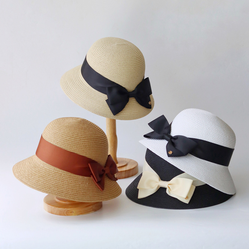 Summer woven universal sun hat with bow