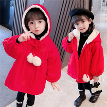 女寶寶韓版棉衣外套2022秋冬款中小童女童加絨加厚小紅帽棉襖年服