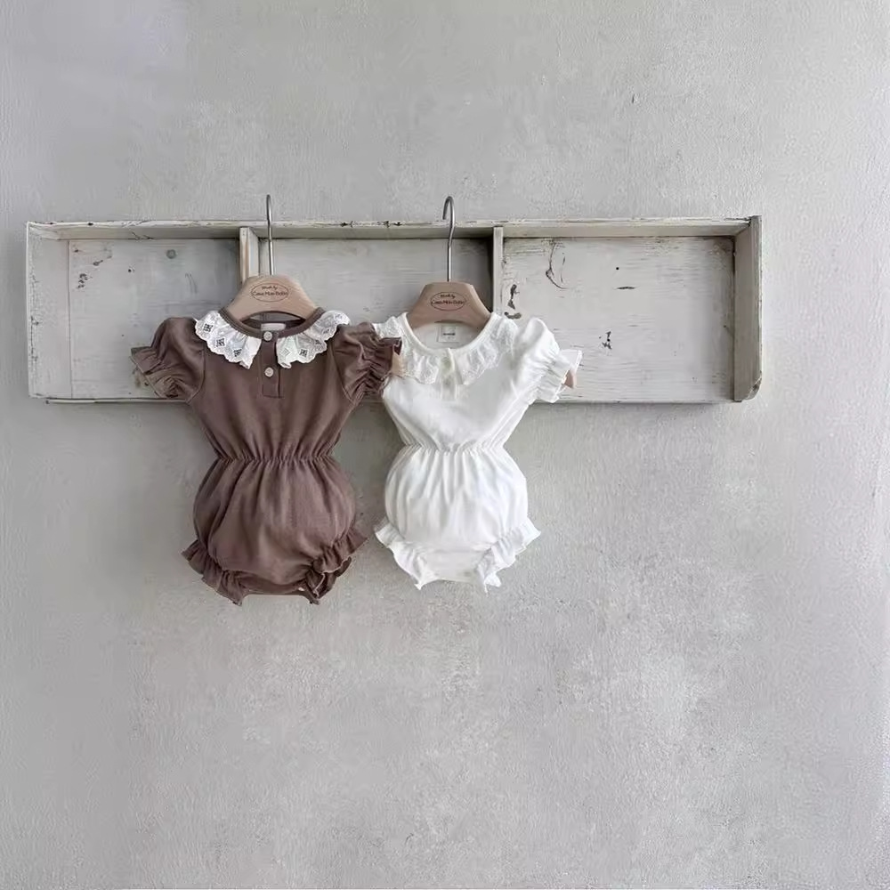 Niñas de encaje collar camiseta delgada ropa de verano ropa infantil coreana ropa de verano bebé ropa de verano