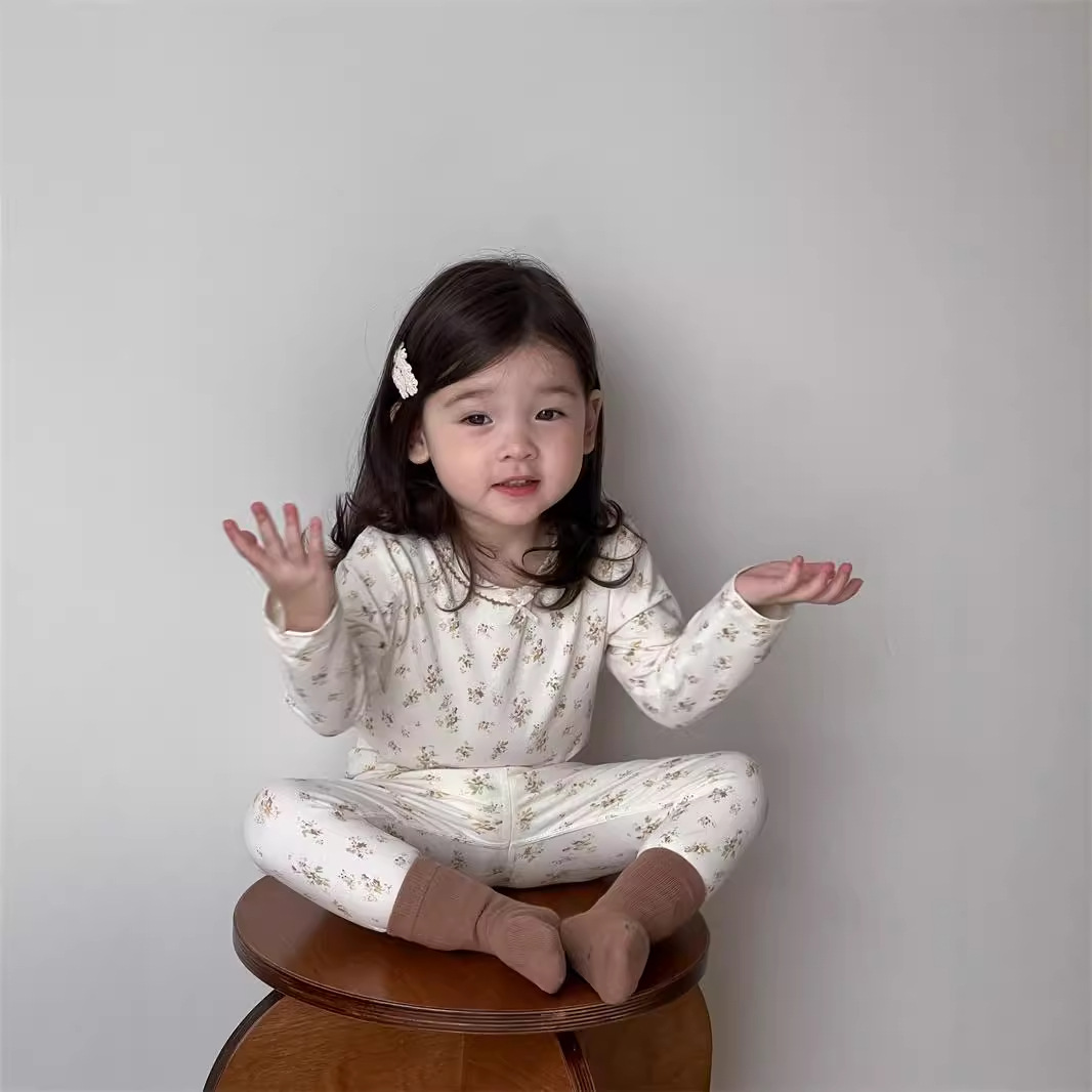 2025 ropa de otoño niñas pijamas bebés ropa infantil coreana ropa infantil ropa de casa bebé dos piezas ropa de otoño