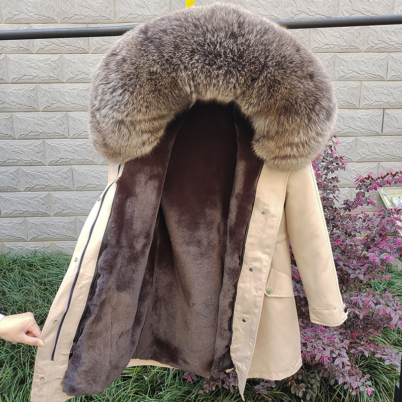 Sieviešu apģērbi Jauns ziemas Sieviešu Parka Vidēja Garuma Noņemams Laineris Lapsas kažokādas apkakles kažoks_voghion.com