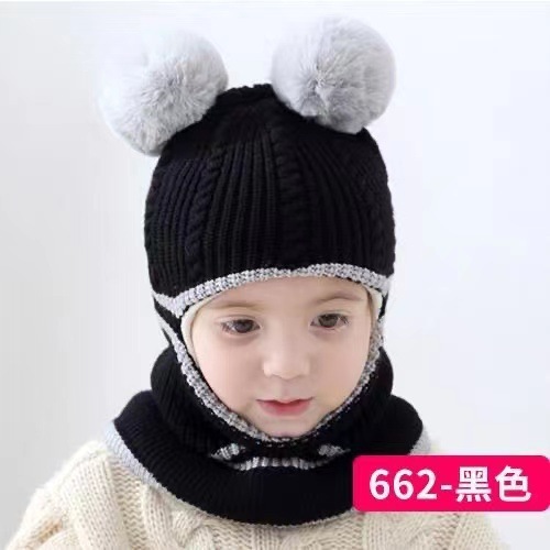 儿童帽子秋冬潮男宝宝加绒加厚针织毛线帽女童护脸护耳围脖一体帽|undefined