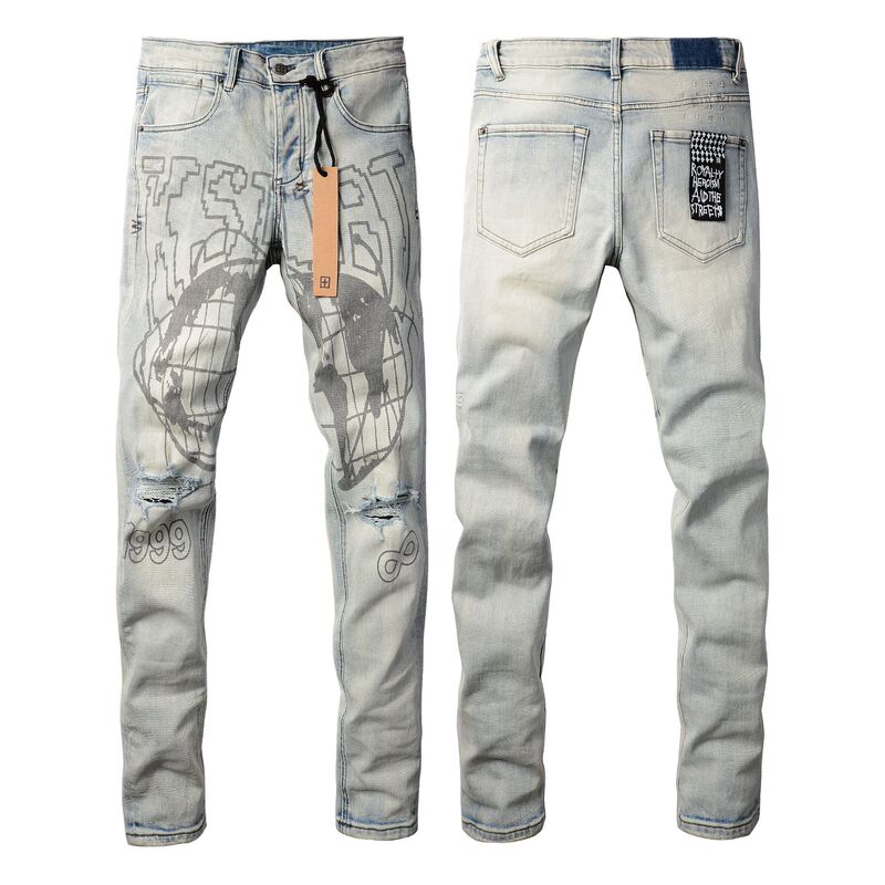 Menjean American-Style Ksubi Jeans Men's Slim Fit Skinny Trendy Brand Ripped Temu Jeans 3013