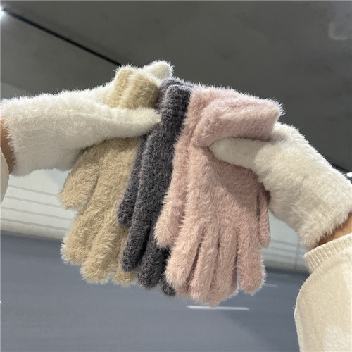 Riding Bike Rabbit Fleece Ins Style Gloves for Women Autumn Winter Fleece Lined Warmth Cute Fingerless Cold Proof for Students